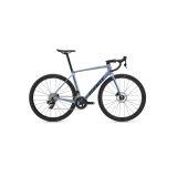Giant TCR Advanced 0 PC Di2 road bike in frost silver side view showing carbon disc wheels
